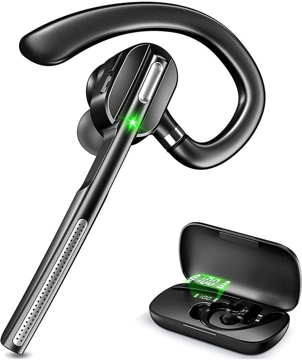  Bluetooth Headset V5.1, Wireless Headset with Battery Display Charging Case, Bluetooth Earpiece with Noise Canceling Mic for Driving, Office and Business,Compatible with Cell Phone and PC